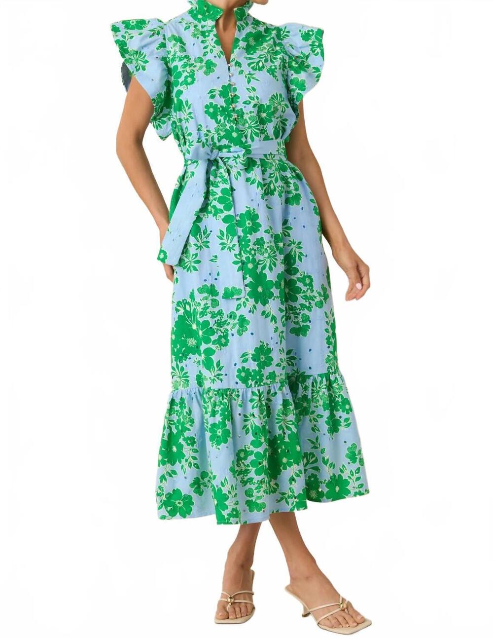 NEW ENTRO fresh air floral maxi dress in blue & green - Picture 7 of 7